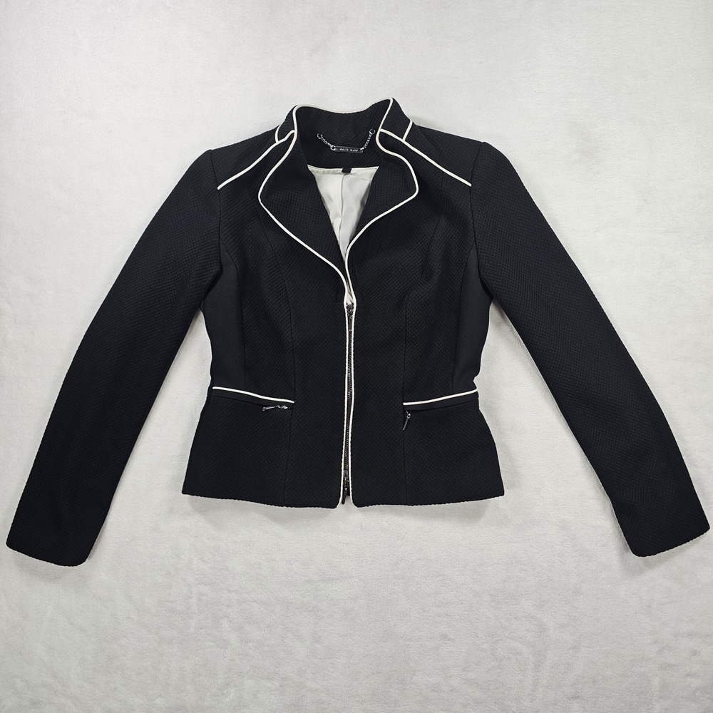 White House Black Market Jacket Womens 2 Black Good Zip Front Contrast Piping